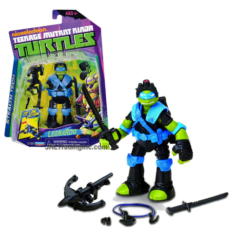 Playmates Year 2013 Nickelodeon Teenage Mutant Ninja Turtles TMNT Stealth Tech Series 5 Inch Tall Action Figure - LEONARDO with 2 Katana Swords, Cross Bow and Rappelling Line