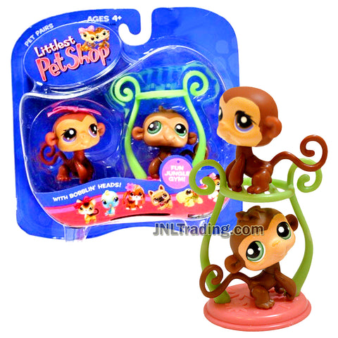 Year 2005 Littlest Pet Shop LPS Pet Pairs Series Bobble Head Figure - FUN JUNGLE GYM with 2 Monkey