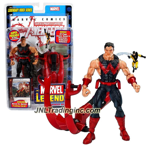 ToyBiz Year 2005 Marvel Legends "Legendary Rider" Series 6 Inch Tall Super Poseable Action Figure - WONDER MAN (Simon Williams) with 36 Points of Articulation, Mini Yellow Jacket Figure, Red Wonder Bike, 32 Page Comic Book and Marvel Vs. System Trading Card