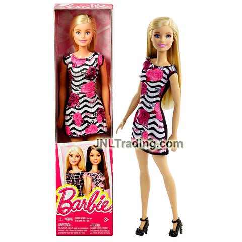 Year 2015 Barbie Friends Series 12 Inch Doll - Caucasian Model BARBIE DGX59 in Stripe Dress with Rose Prints