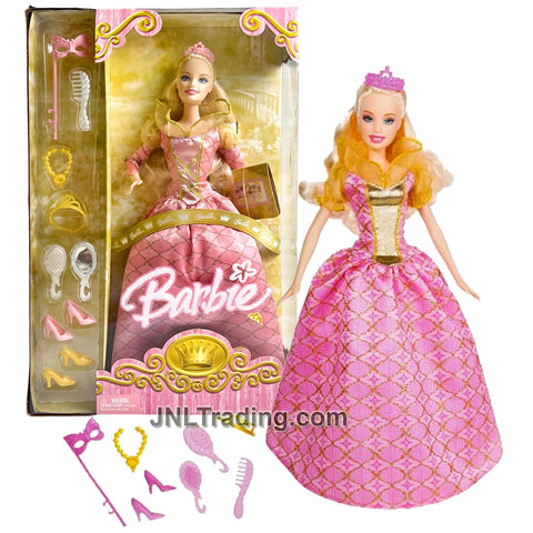 Year 2005 Masquerade Carnivale Series 12 Inch Doll - Caucasian Princess BARBIE I7431 in Pink Dress with Mask, Necklace, Tiara, Mirror and Hairbrush