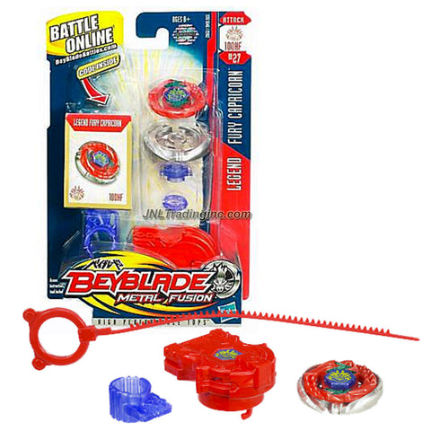 Hasbro Beyblade Metal Fusion High Performance Battle Tops - Attack 100HF BB27 LEGEND FURY CAPRICORN with Face Bolt, Capricorn Energy Ring, Fury Fusion Wheel, Low Profile 100 Spin Track, Hole Flat HF Performance Tip and Ripcord Launcher Plus Online Code