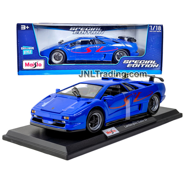 Maisto Special Edition Series 1:18 Scale Die Cast Car - Blue Sports Coupe  LAMBORGHINI DIABLO SV with Display Base