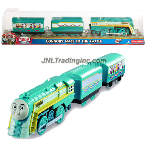 Fisher Price Year 2013 Thomas and Friends As Seen On "King of the Railway" DVD Series Trackmaster Motorized Railway Battery Powered Tank Engine 3 Pack Train Set - CONNOR'S RACE TO THE CASTLE with Connor the Streamline Engine, 1 Cargo Car and 1 Passenger Car