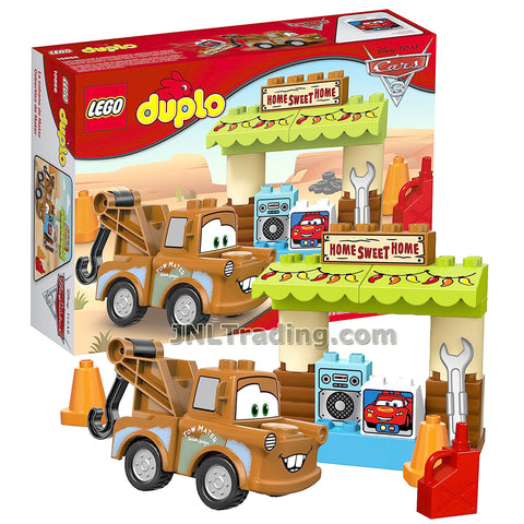 Lego Year 2017 Duplo Disney Pixar Car Series Set #10856 - MATER'S SHED with Oil Can, Wrench, 2 cones and Mater Figure  (Pieces: 23)