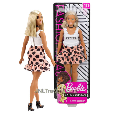 Year 2018 Barbie Fashionistas Series 12 Inch Doll #111 - Curvy Blonde Hispanic Model in White Love Tops and Peach Polka Dots Skirt with Choker Necklace