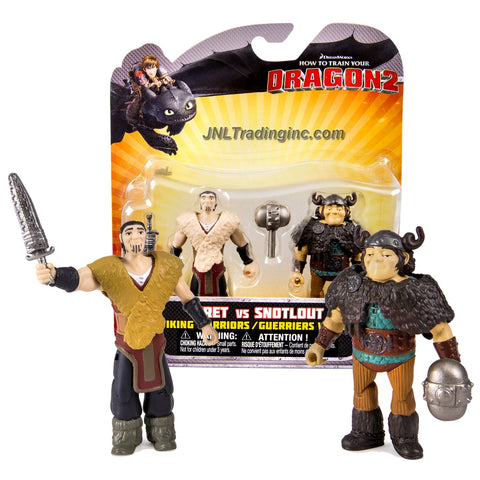 Spin Master Year 2014 Dreamworks "How to Train Your Dragon 2" Movie Series 2 Pack 3-1/2 Inch Tall Action Figure - Viking Warriors ERET with Sword vs Guerriers Vikings SNOTLOUT with Battle Hammer