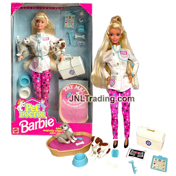 Year 1996 Barbie 12 Inch Doll Caucasian PET DOCTOR with Dog, Cat