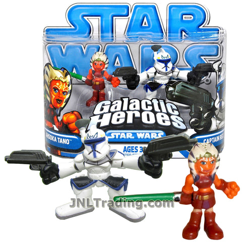 Star Wars Year 2008 Galactic Heroes Series 2 Pack 2 Inch Tall Mini Figure - AHSOKA TANO with Lightsaber and CAPTAIN REX with 2 Blasters