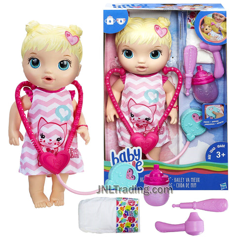 Year 2016 Baby BA Alive Series 12 Inch Doll Set - Better Now Bailey (Caucasian Version) with Stethoscope, Thermometer, Otoscope, Sippy Cup and Diaper