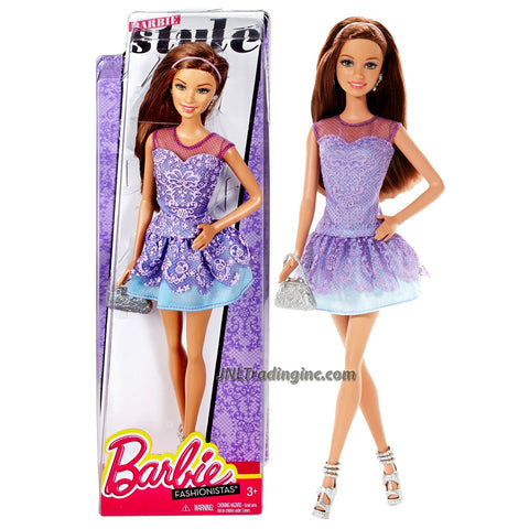 Mattel Year 2013 Barbie Fashionistas Style Series 12 Inch Doll Set - TERESA (BLT11) in Purple Lace over Light Blue Sleeveless Dress Plus Earrings and Purse