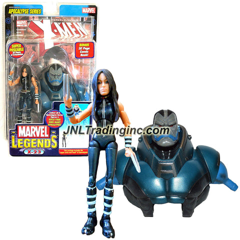 ToyBiz Year 2005 Marvel Legends Apocalypse Series 6 Inch Tall Action Figure - Black Suit Variant X-23 with 32 Points of Articulation Plus "Upper Torso and Head" of Apocalypse and 32 Page Comic Book