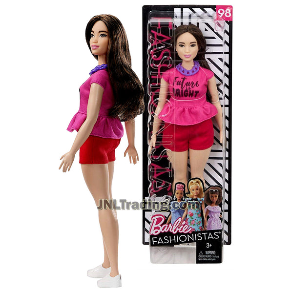Year 2017 Barbie Fashionistas Series 12 Inch Doll Set #98 - Curvy BARBIE  FJF58 in Pink Future is Bright Tops and Red Shorts with Necklace