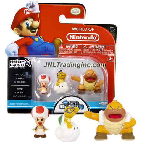 Jakks Pacific Year 2015 World of Nintendo Super Mario Bros U Series 3 Pack 1 Inch Tall Micro Land Mini Figure - RED TOAD, LAKITU and SUMO BRO