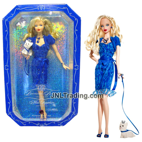Year 2007 Barbie Pink Label Birthstone Beauties Collection 12 Inch Doll - Caucasian Miss Sapphire September with Necklace, Bracelet & Puppy Dog