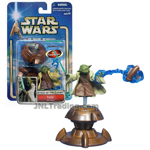 Star Wars Year 2002 Attack of the Clones 2 Inch Tall Figure #23 - Jedi Master YODA with Lightsaber, Walking Stick, Energy Force and Levitation Platform Base