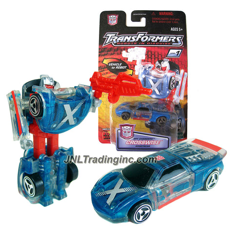 Hasbro Year 2001 Transformers Robots In Disguise Series Spy Changers Class 3 Inch Tall Robot Action Figure - Autobot CROSSWISE with Blaster (Vehicle Mode: Sports Car)