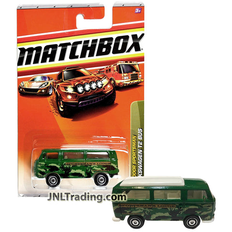 Year 2010 Matchbox Outdoor Sportsman Series 1:64 Scale Die Cast Metal Car #79 - Camo Green Sportsman's Lodge Camper Van VOLKSWAGEN T2 BUS