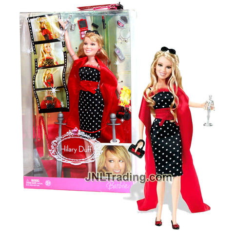 Year 2006 Barbie Red Carpet Glam Series 12 Inch Doll - HILARY DUFF K2896 in Black Dress with Red Scarf, Purse, Award Statue and Accessories