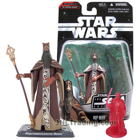 Star Wars Year 2006 The Saga Collection The Phantom Menace Series 4 Inch Tall Figure - Representative REP BEEN with Staff, Display Base and Holographic Obi-Wan Kenobi