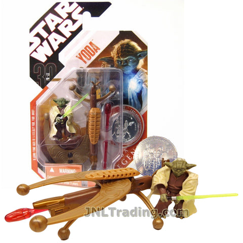 Star Wars Year 2007 Saga Legends 30 Year Anniversary Series 2 Inch Tall Figure - YODA with Lightsaber, Kashyyyk Missile Launcher and Exclusive Collector Coin!