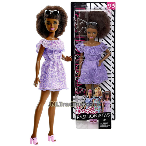 Barbie Year 2017 Fashionistas Series 12 Inch Doll Set #93 - African American BARBIE FJF53 in Purple Living Lace Dress with Sunglasses