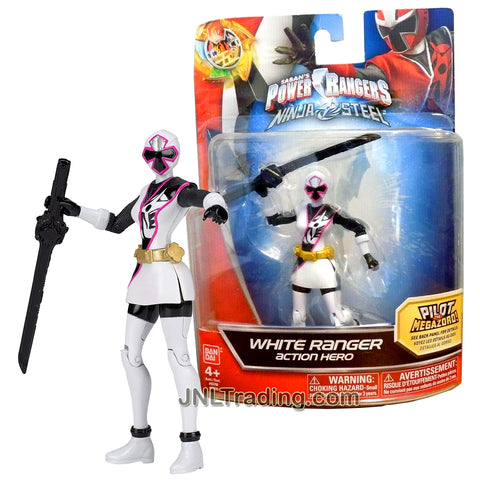 Year 2016 Power Rangers Ninja Steel Series 5 Inch Tall Figure- Action Hero White Ranger with Katana Sword