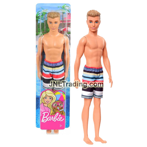 Year 2019 Barbie Beach Series 12 Inch Doll - Caucasian KEN GHW43 with Colorful Stripes Swim Trunks