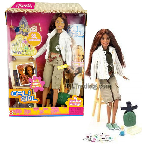 Year 2004 Barbie Cali Girl Series 12 Inch Doll - SUMMER in Tank Top, White Sweater and Khaki Cargo Capris with Ear Piercer, Stool and Earrings
