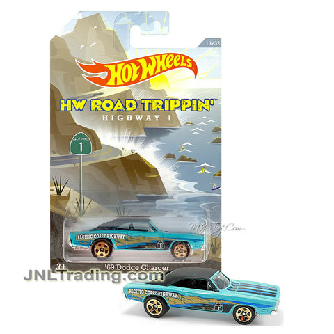 Year 2013 Hot Wheels HW Road Trippin' Series 1:64 Scale Die Cast Car Set 13/32 - Highway 1 Blue 2-Door Hardtop '69 DODGE CHARGER