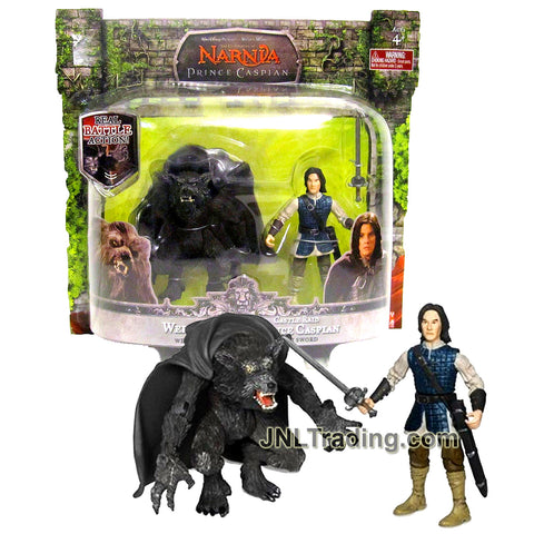 Year 2007 Chronicles of Narnia Prince Caspian 2 Pack Figure Set : WER-WOLF with Cape and CASTLE RAID PRINCE CASPIAN with Sword