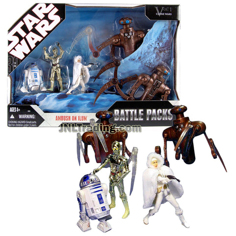 Star Wars Year 2006 Battle Packs Series 4 Inch Tall Figure Set - AMBUSH ON ILUM with R2-D2, C-3PO, PADME AMIDALA and 2 CHAMELEON DROIDS