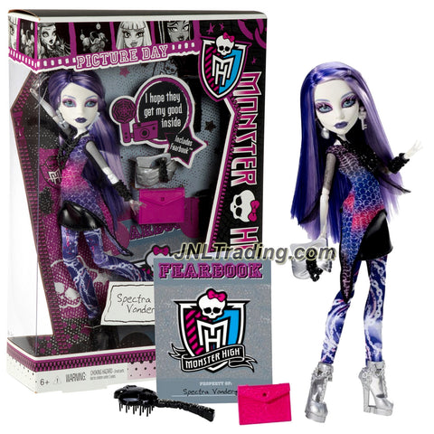Mattel Year 2012 Monster High Picture Day Series 11 Inch Doll Set - SPECTRA VONDERGEIST with Purse, Folder, Fearbook, Hairbrush and Doll Stand