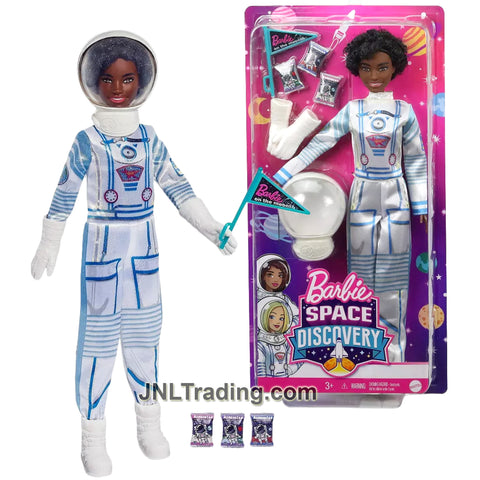 Year 2020 Barbie Career Series 12 Inch Doll - Space Discovery African American ASTRONAUT GTW31 with Flag, Helmet, Gloves and Food Packs