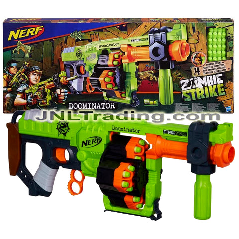 NERF Zombie Strike Series DOOMINATOR Blaster with 4 Rotating Drums, 3-Position Handle and 24 Elite Darts