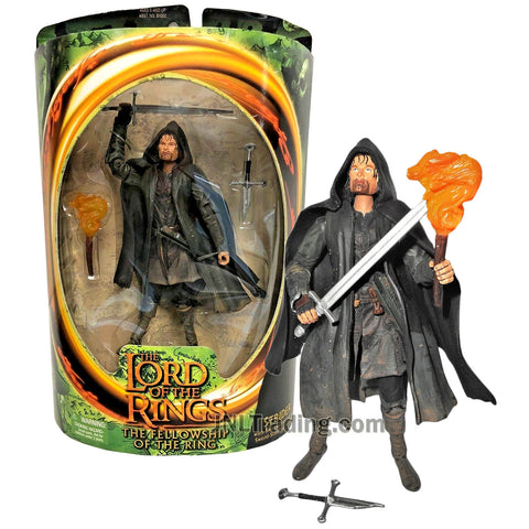 Year 2001 Lord of The Rings Fellowship of The Ring Series 7 Inch Tall Figure - STRIDER (Aragorn) with Sword, Torch and Broken Sword