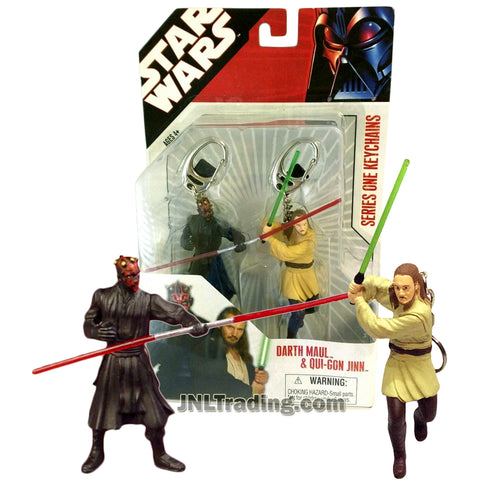 Star Wars Year 2007 The Phantom Menace Series 3-1/2 Inch Tall Figure Keychains - DARTH MAUL and QUI-GON JINN