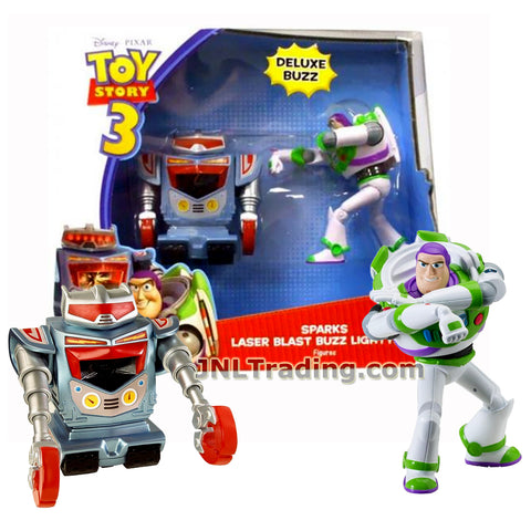 Mattel Year 2009 Disney Pixar Toy Story 3 Movie Series 2 Pack 5 Inch Tall Deluxe Action Figure - SPARKS and LASER BLAST BUZZ LIGHTYEAR V7115