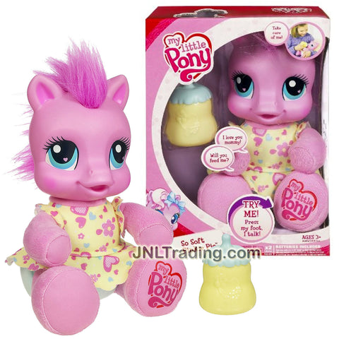 Hasbro Year 2009 My Little Pony Newborn Series 8 Inch Tall Electronic Plush - SO SOFT PINKIE PIE with Sounds Plus Baby Bottle