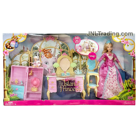 Year 2007 Barbie The Island Princess Series 11 Inch Doll Set - ROSELLA and TELLULAH with Vanity Set, Chairs and Cabinet