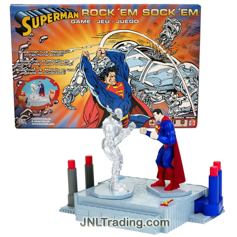 Mattel Year 2005 ROCK' EM SOCK 'EM SUPERMAN vs METALLO Game Set with Superman and Metallo Figure, Battle Platform, 2 Controllers and 2 Figure Stands 