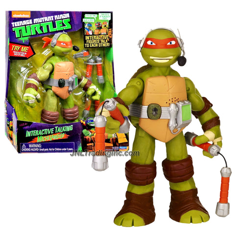 Playmates Year 2014 Nickelodeon Teenage Mutant Ninja Turtles 10 Inch Tall Electronic Action Figure - Interactive Talking MICHELANGELO with a Pair of Nunchakus