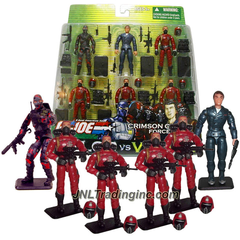 Hasbro Year 2004 GI JOE A Real American Hero Valor vs Venom Series 6 Pack 4 Inch Tall Action Figure - CRIMSON GUARD FORCE with FIREFLY, XAMOT and 4 CRIMSON GUARDS Plus 5 Backpacks, 5 Assault Rifles, Gun, Sub-Machine Gun, Radio, 4 Removable Helmets and 6 Display Stands