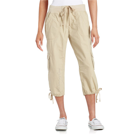 Calvin Klein CK White Label Performance 100% Cotton Drawstring Pull-on Cargo Capri Pants