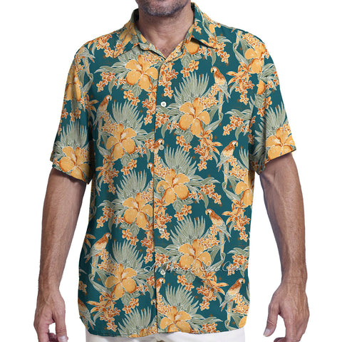 Margaritaville Men Rayon Short Sleeve BBQ Beach Button Front Tropical Shirt Tropical Parrot