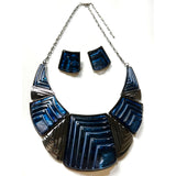 Women Bib Style Necklace & Earrings Chunky Square Lines Resin Jewelry Set#5
