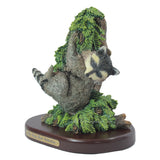 Amy and Addy The Gray Rock Collection Series Wildlife Animal Resin Decorative Sculpture - RACCOON HANGING ON PINE TREE with Basee