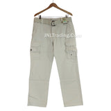 Iron Co Men 100% Cotton Relaxed Straight Leg Fit Vintage Belted Cargo Pants