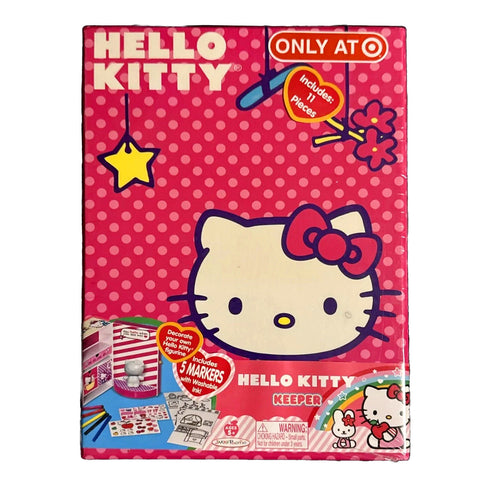 Year 2009 Sanrio Hello Kitty Portable Playset - KEEPER with Hello Kitty Figurine, 5 Washable Markers, 2 Sticker Sheets and 2 Dioramas
