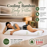 Cooling Bamboo Memory Foam Body Pillow Full Body Support Hypoallergenic Washable Hotel Quality Comfort Side Back Sleepers